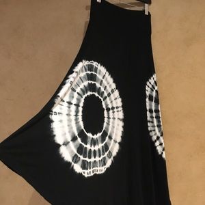 Black Tie Dye Maxi Skirt Sz M Boho Gypsy Stretch